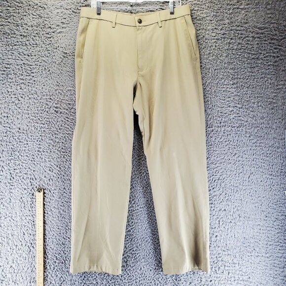 Haggar Pants Mens 34x30 Tan H26 Stretch Lightweight Flat Front Chino - Picture 5 of 12